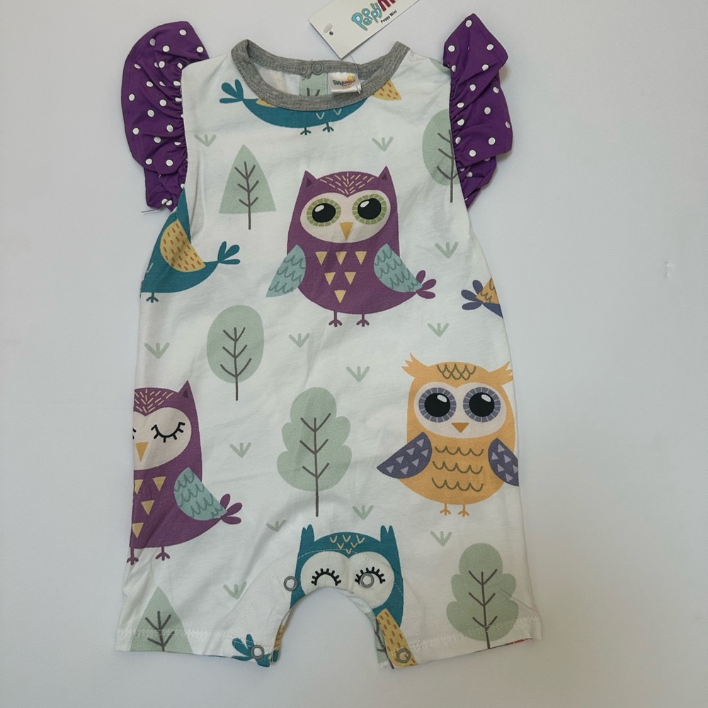 New Preppy mini  Owl Print Baby Romper 12 months